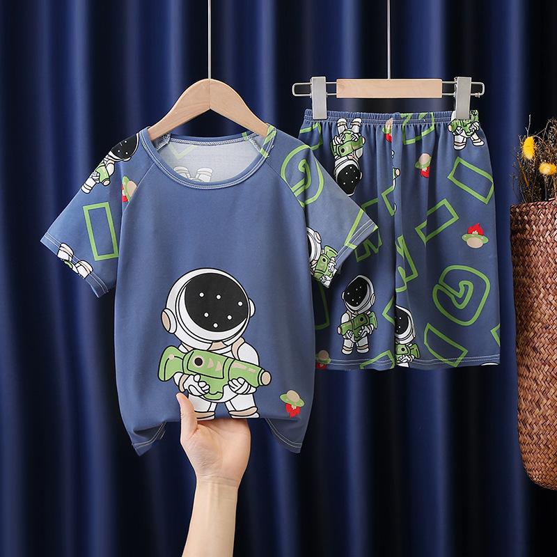 Milk Silk Summer Cartoon Crew Neck Children'S Pajamas Short Sleeve Shorts Suit Boys And Girls Home Clothes - Image 1